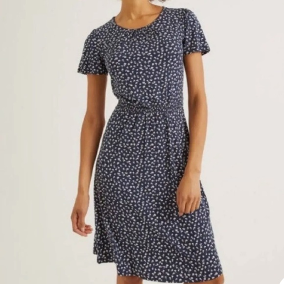 Boden Navy Ditsy FloralPetal Evangeline Stretchy Soft Jersey Knit Dress Size 14L - Picture 6 of 16